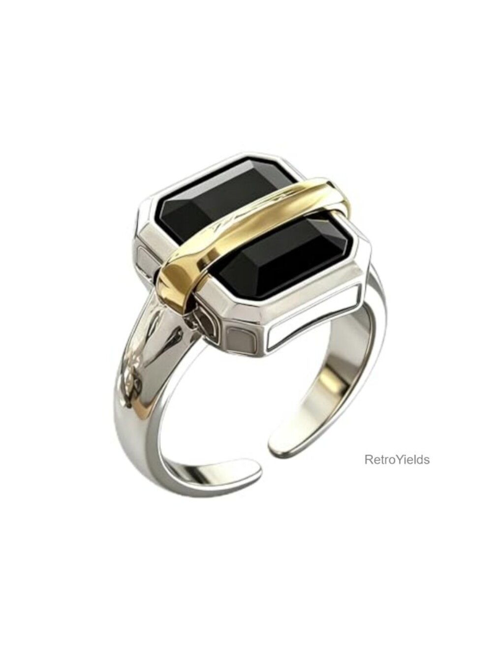 Adjustable Open Band Statement Ring 14K Imitation Gold Men's Wedding